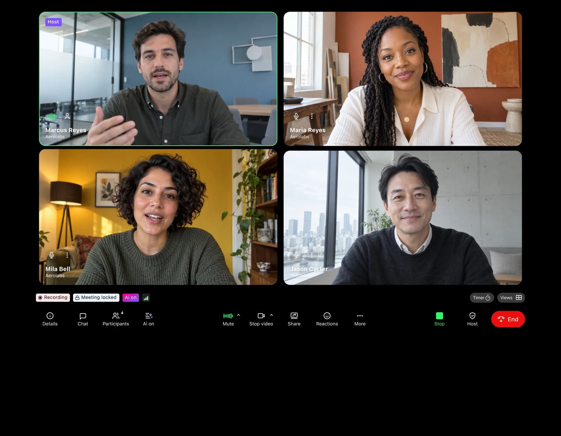 Dialpad Connect video meeting with four participants